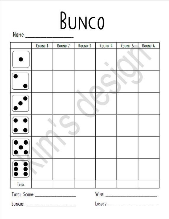 Free Printable Bunco Score Cards