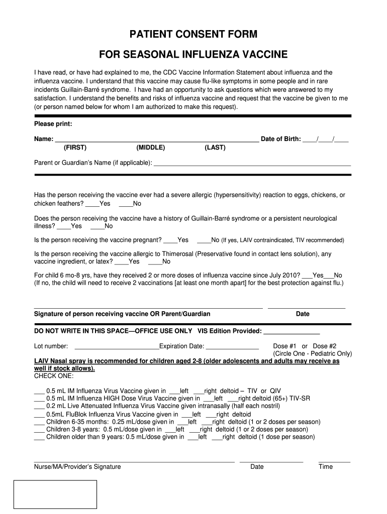 Free Printable Flu Vaccine Consent Form Fill Out Sign Online DocHub