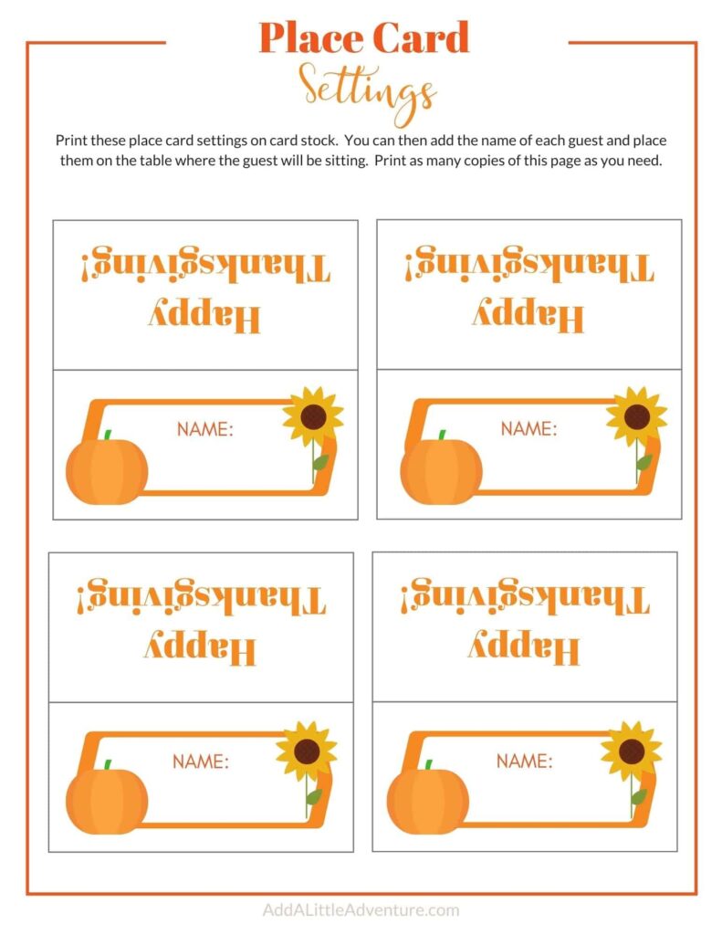 Free Printable Foldable Thanksgiving Place Cards