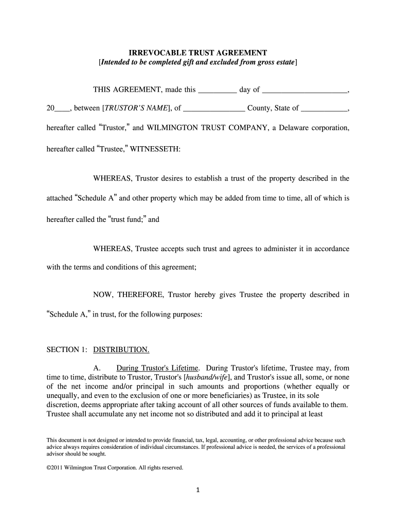 Free Printable Irrevocable Trust Form