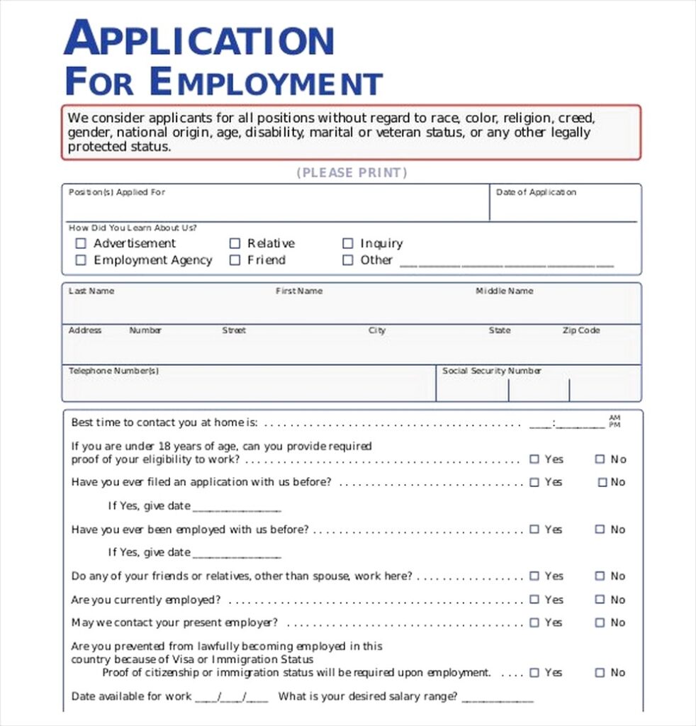 Free Printable Job Application