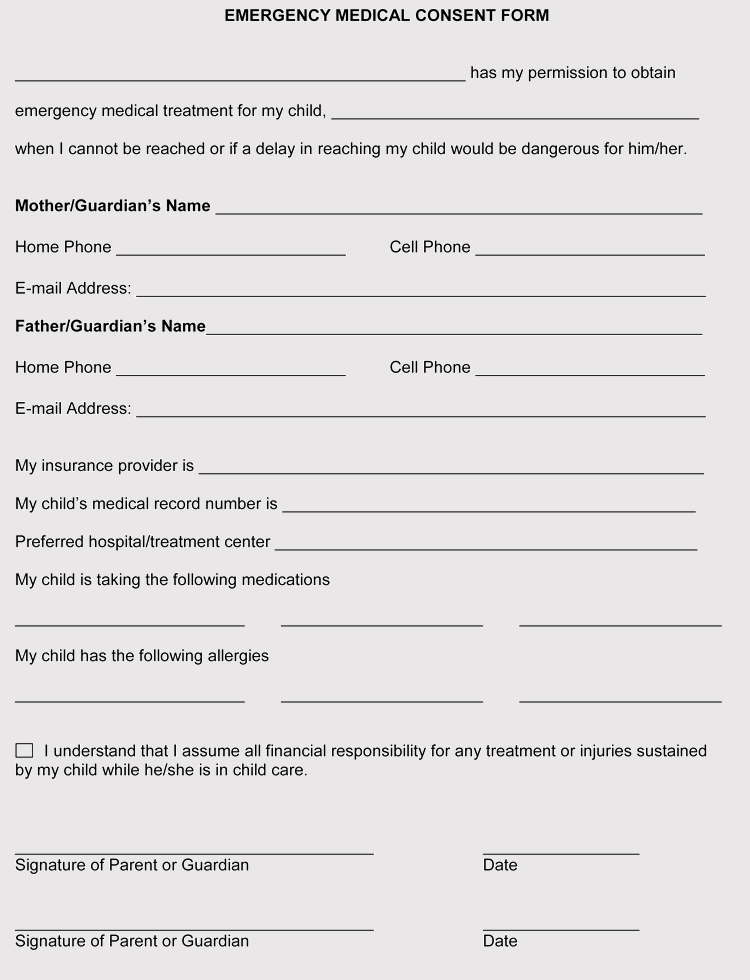 Free Printable Medical Consent Form For Minor Child