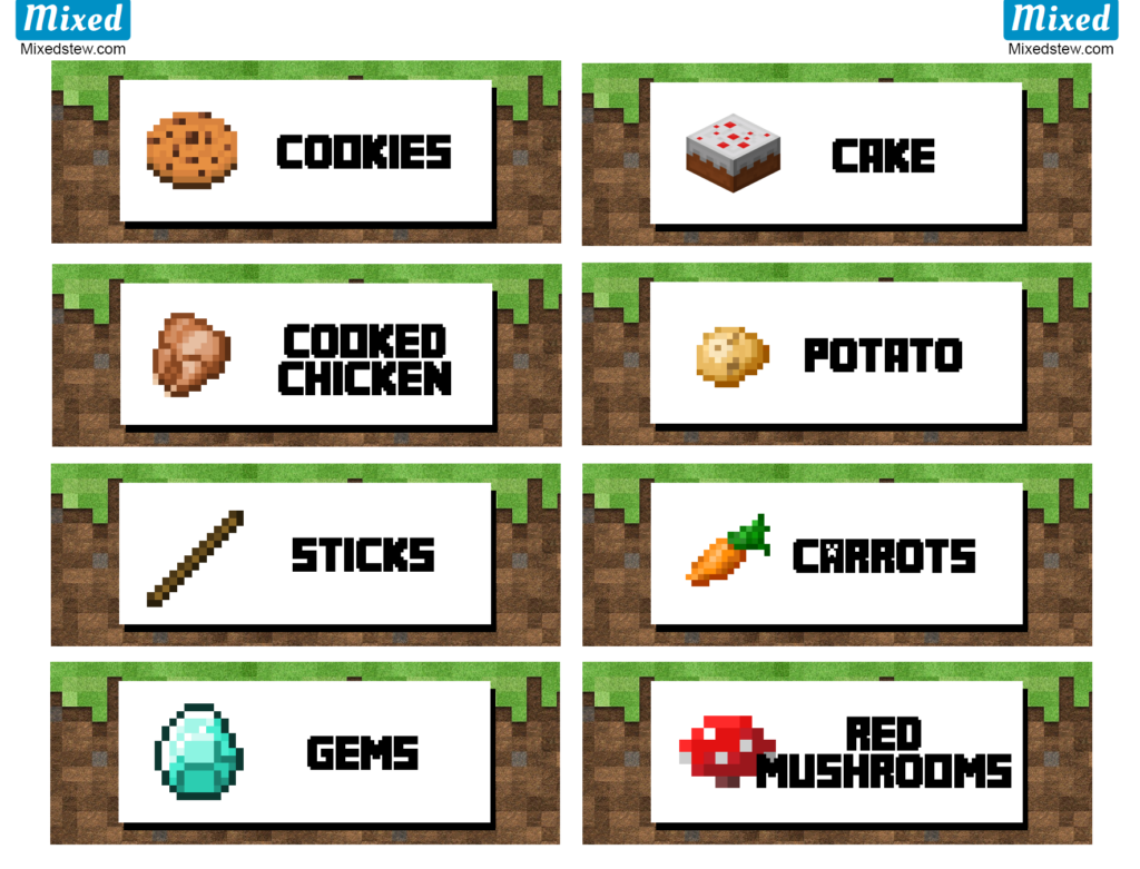 Free Printable Minecraft Food Labels