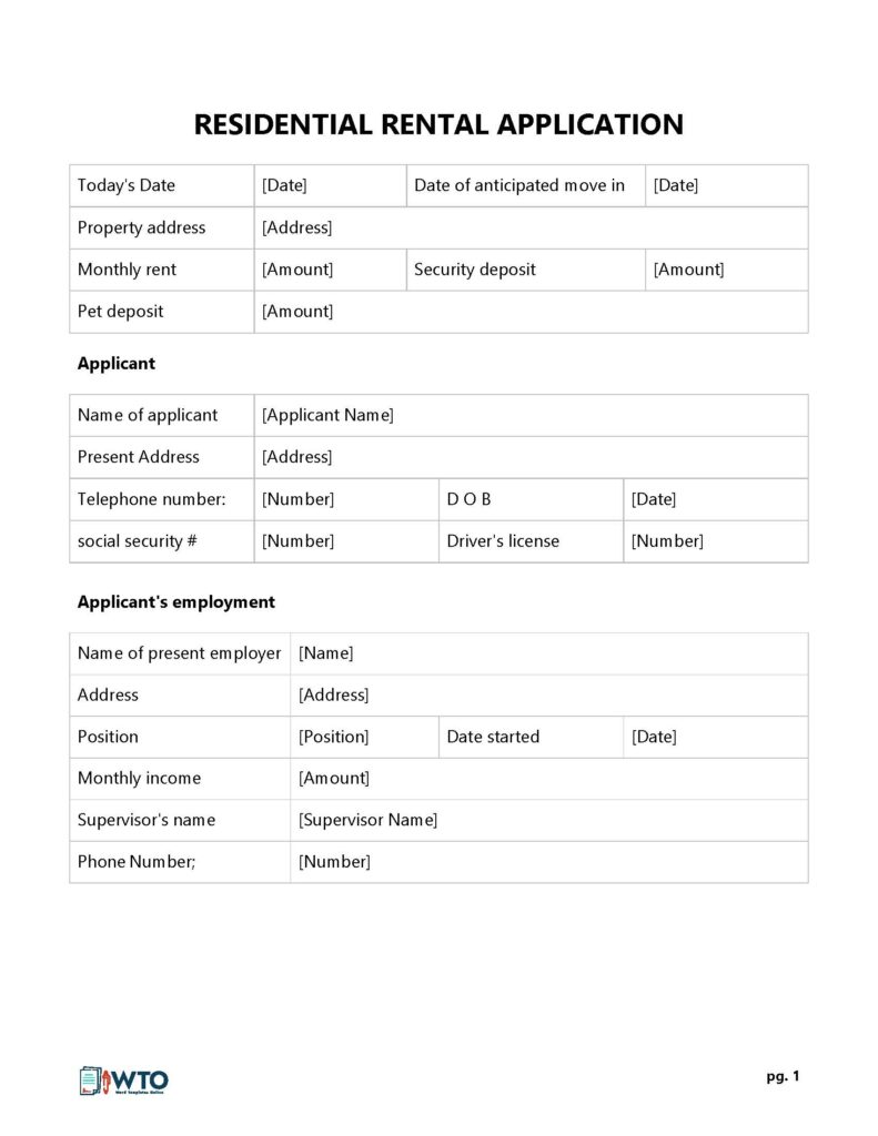 Free Printable Rental Application