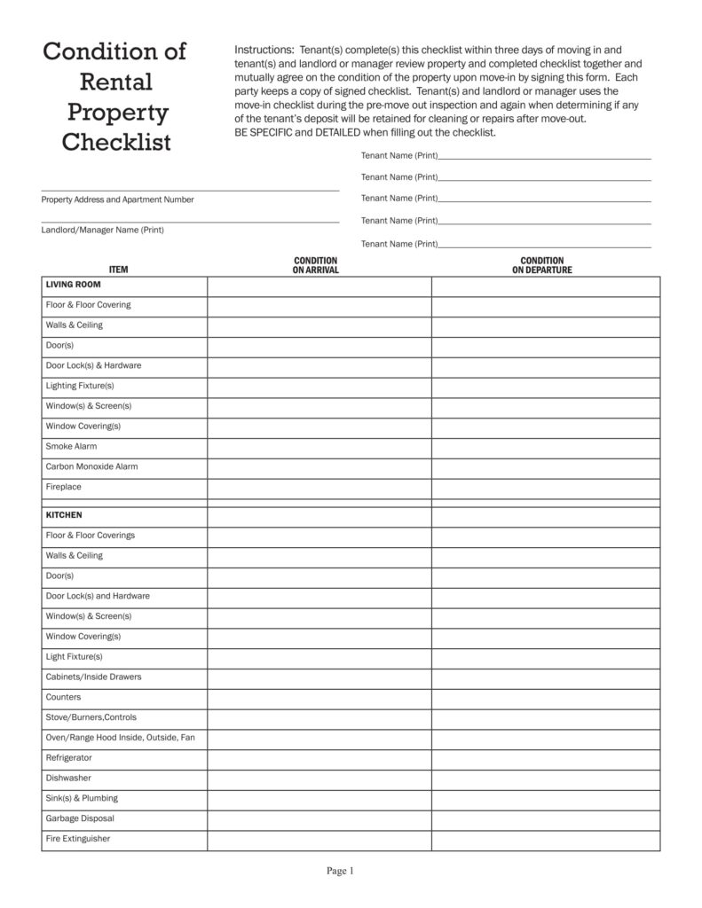 Free Printable Rental Inspection Checklist Form