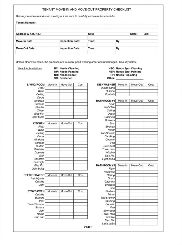 Free Printable Rental Inspection Checklist Form