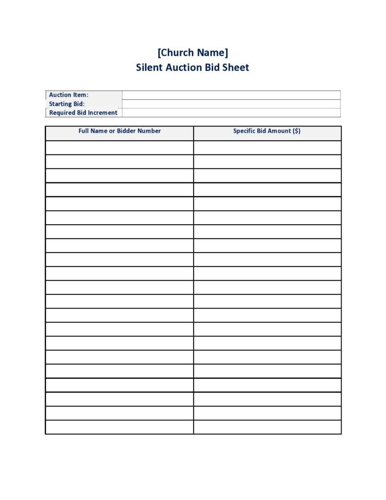 Free Printable Silent Auction Bid Forms Printable Forms Free Online