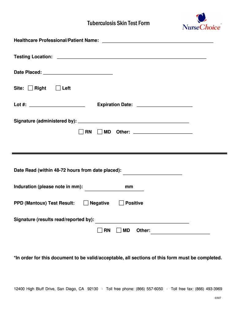 Free Printable Tb Test Form