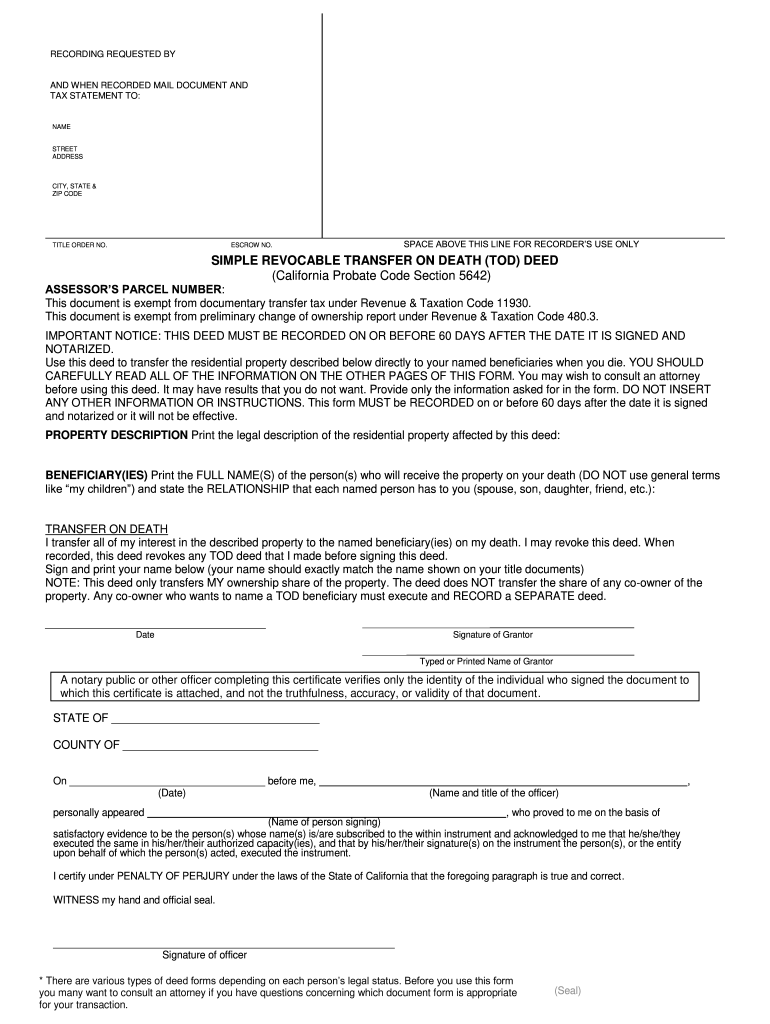 Free Printable Transfer On Death Deed Form Printable Templates