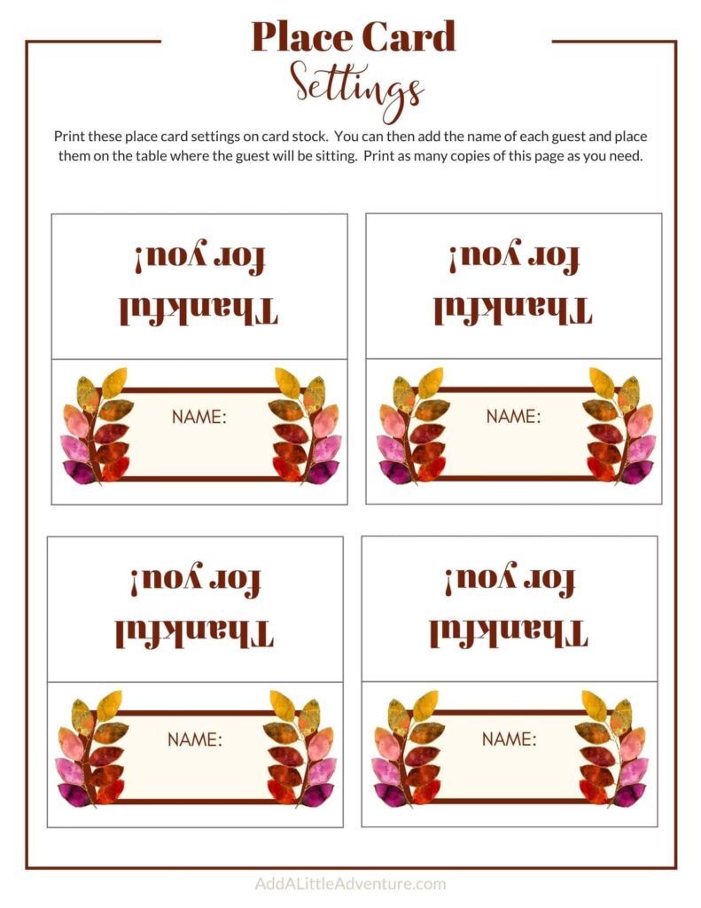 Free Thanksgiving Place Cards Printable