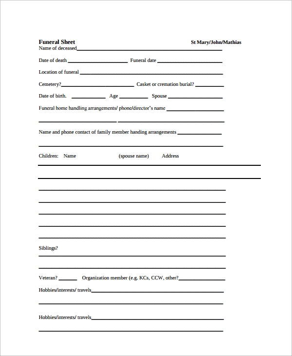 Funeral Planning Checklist Template