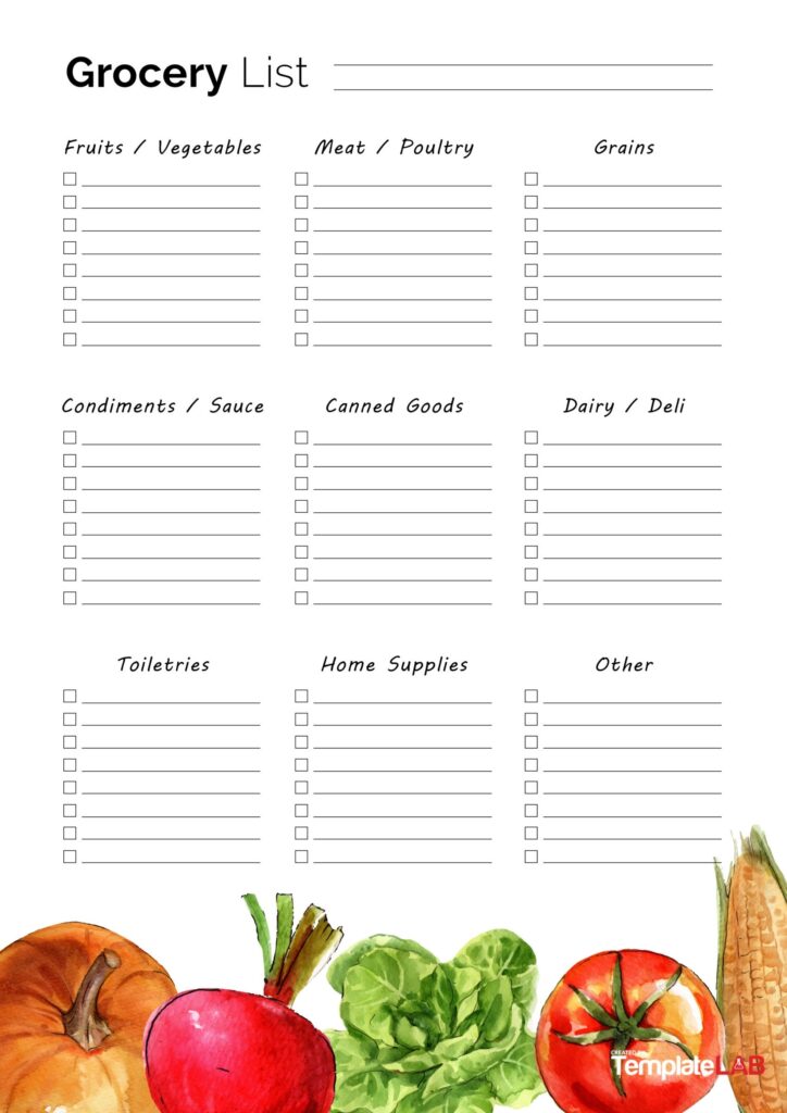 Grocery List Printable Template Grocery Planner Food Shopping List