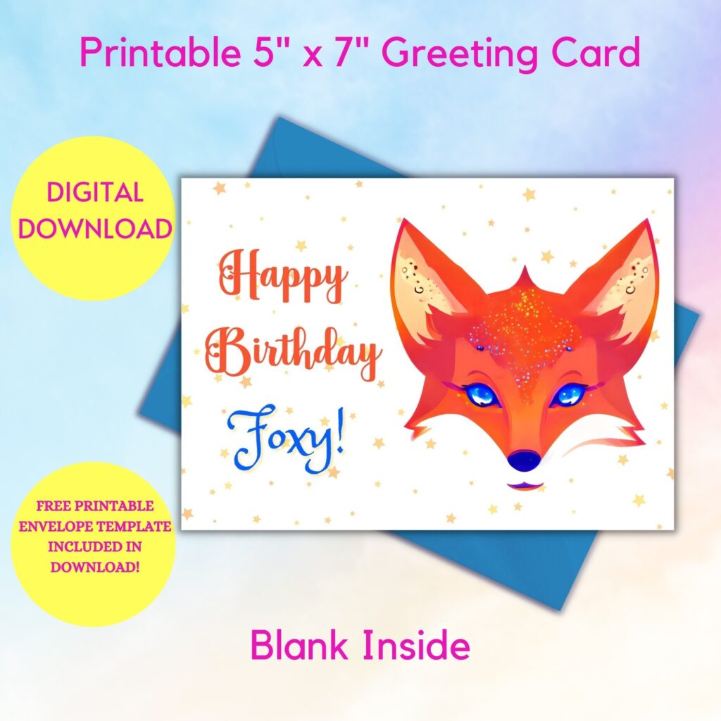 Happy Birthday Foxy Printable 5x7 Card Blank Inside Free Printable 