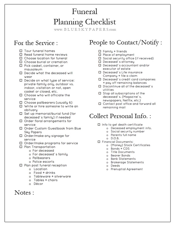 How To Plan A Funeral Funeral Planning Checklist Free Download The