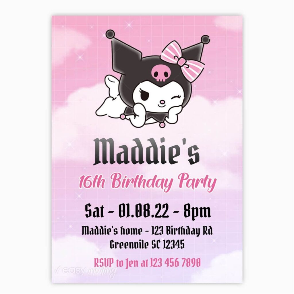 Kuromi Birthday Invitation Edit It Yourself Instant Download 