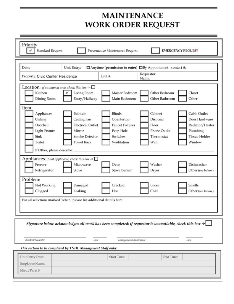 Maintenance Request Form Template