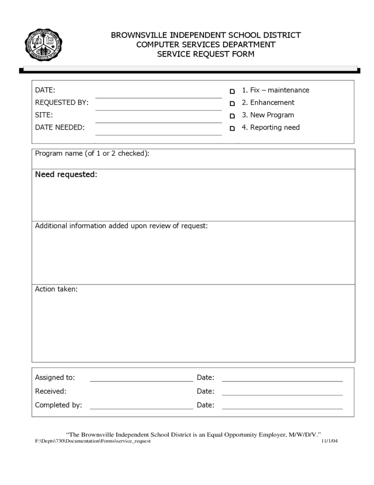 Maintenance Request Form Template