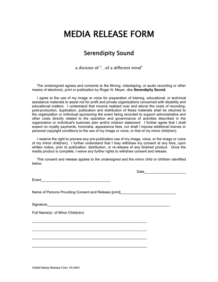 Media Release Form Download Free Documents For PDF Word And Excel