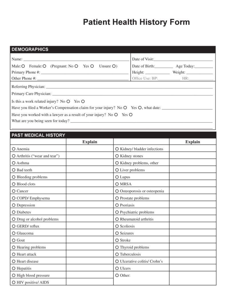 Medical History Form Template Word