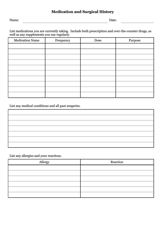 Medication History Form Printable Pdf Download