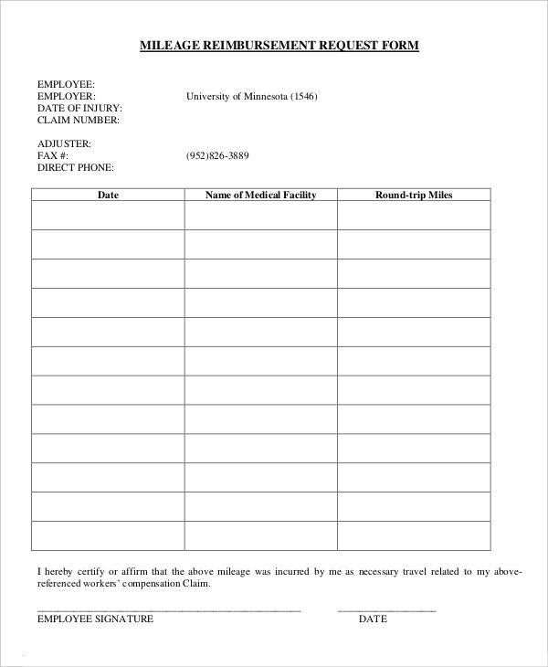 Mileage Log Reimbursement Form Templates 10 Free Xlsx Docs PDF