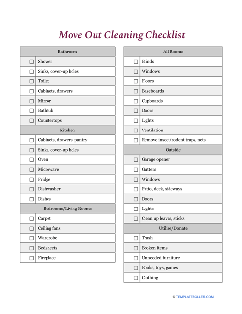 Move Out Cleaning Checklist Template Download Printable PDF