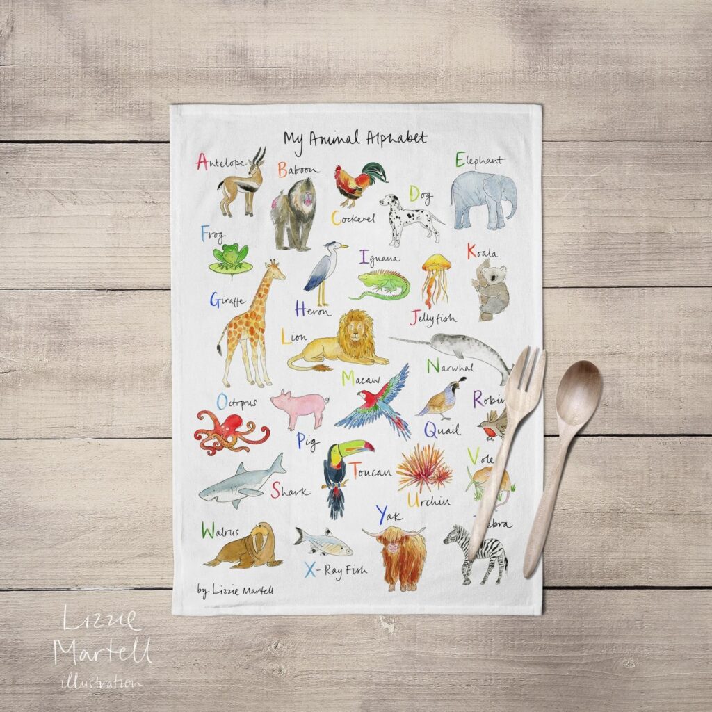 My Animal Alphabet Tea Towel Colourful Children s Tea Etsy Animal 