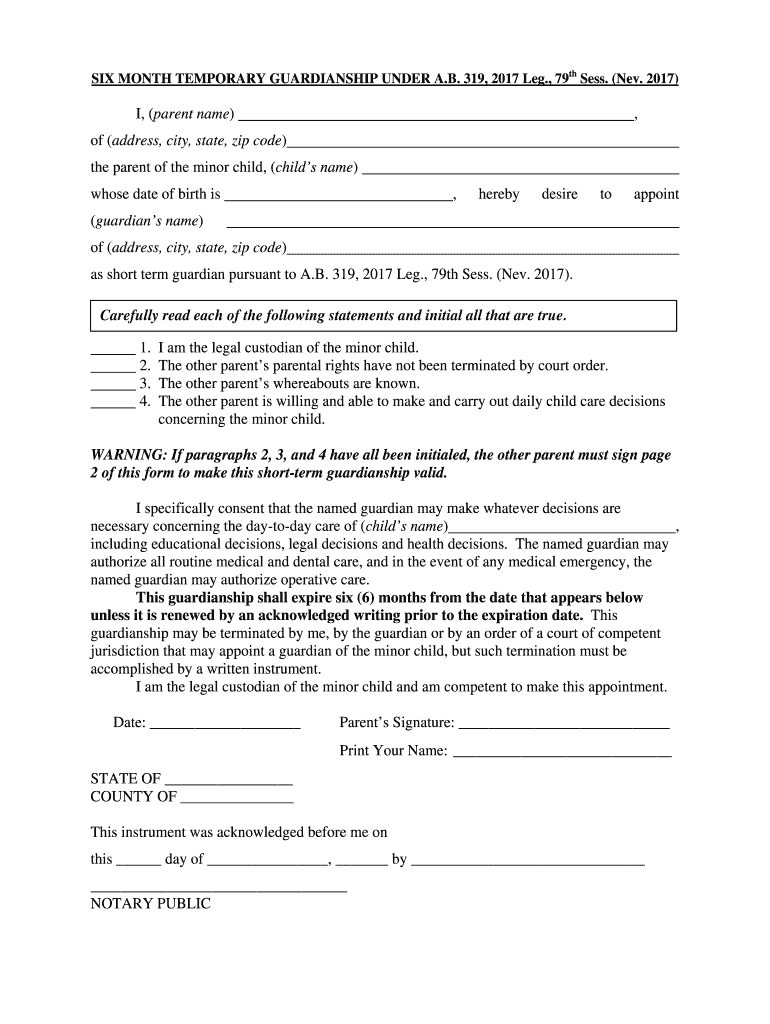 Notarized Printable Temporary Guardianship Agreement Form Printable 