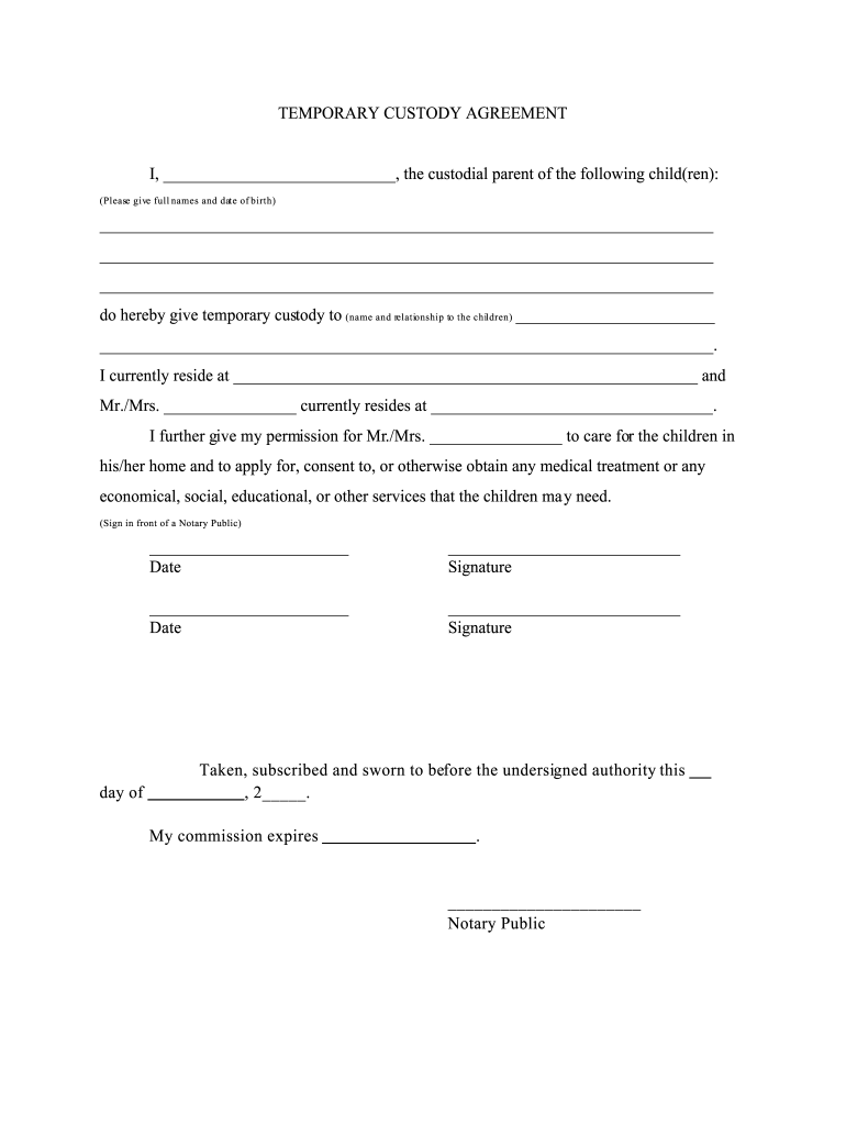 Notarized Printable Temporary Guardianship Agreement Form