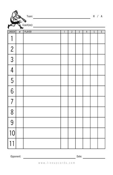 Printable Baseball Batting Lineup Cards