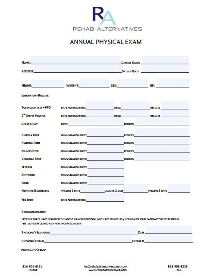 Printable Basic Physical Exam Form