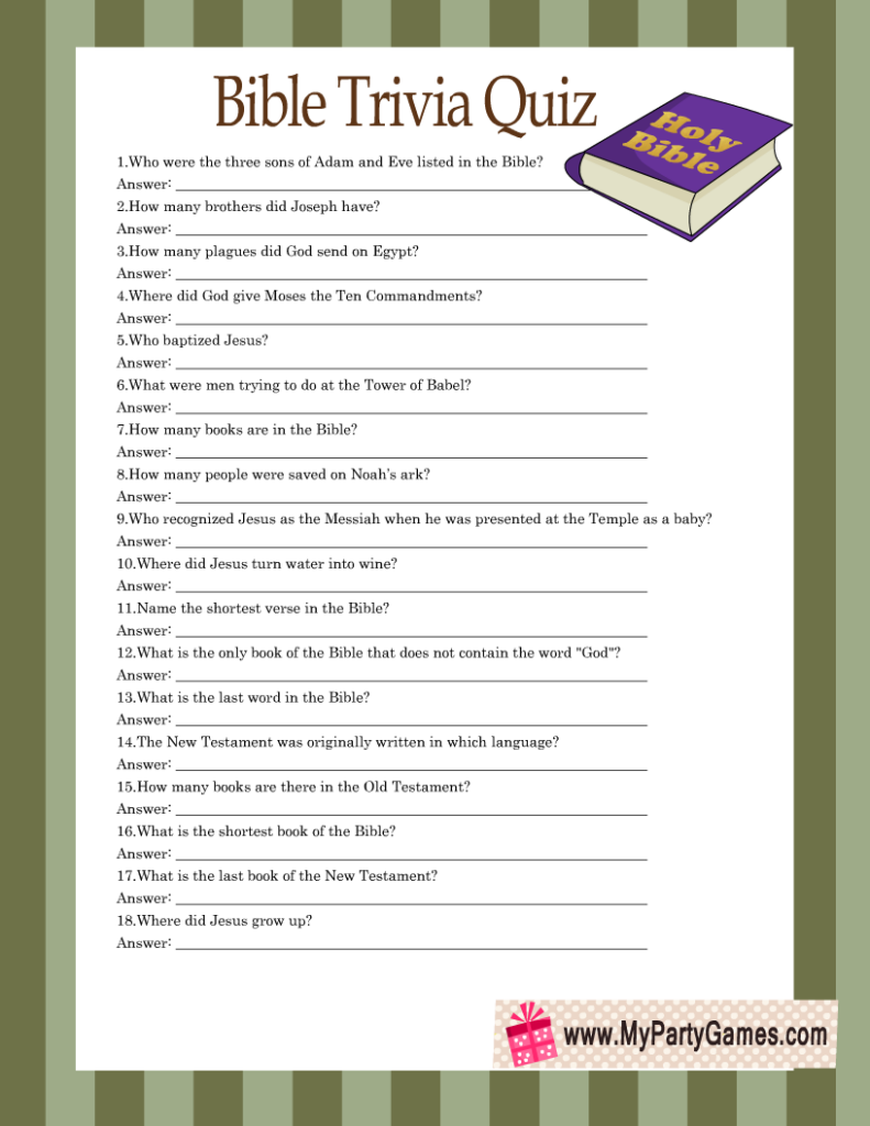 Printable Bible Trivia