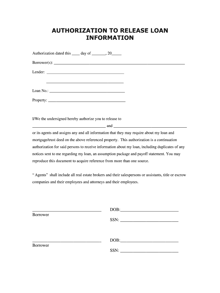 Printable Blank Authorization To Release Information Form Printable