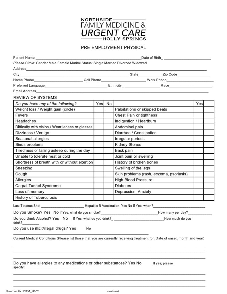 Printable Blank Physical Form