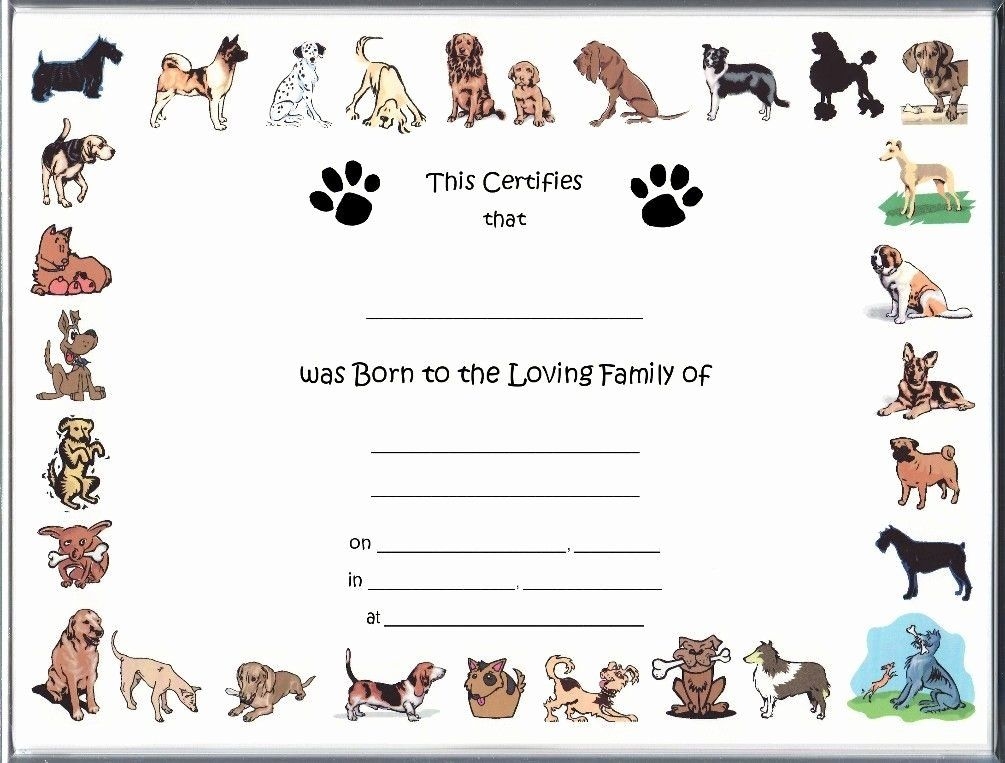 Printable Blank Puppy Birth Certificate