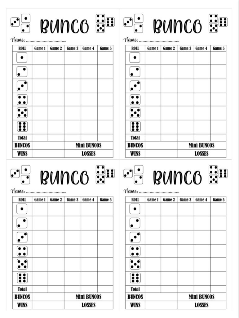 Printable Bunco Score Cards