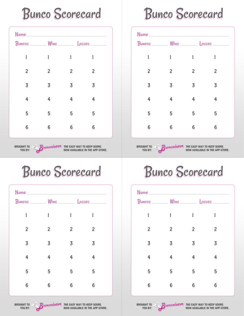 Printable Bunco Score Sheets