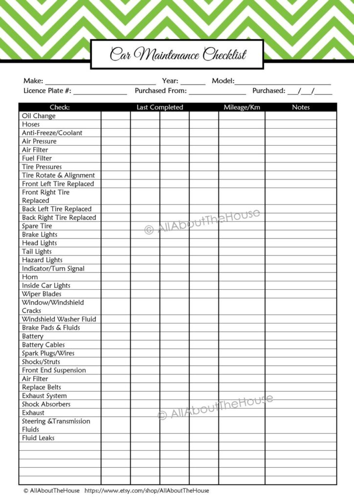 Printable Car Maintenance Checklist