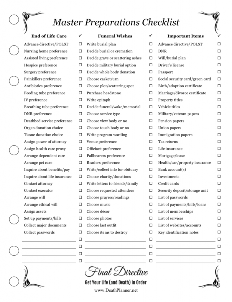 Printable Checklist After Death Of Parent