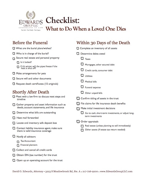 Printable Checklist For When Someone Dies