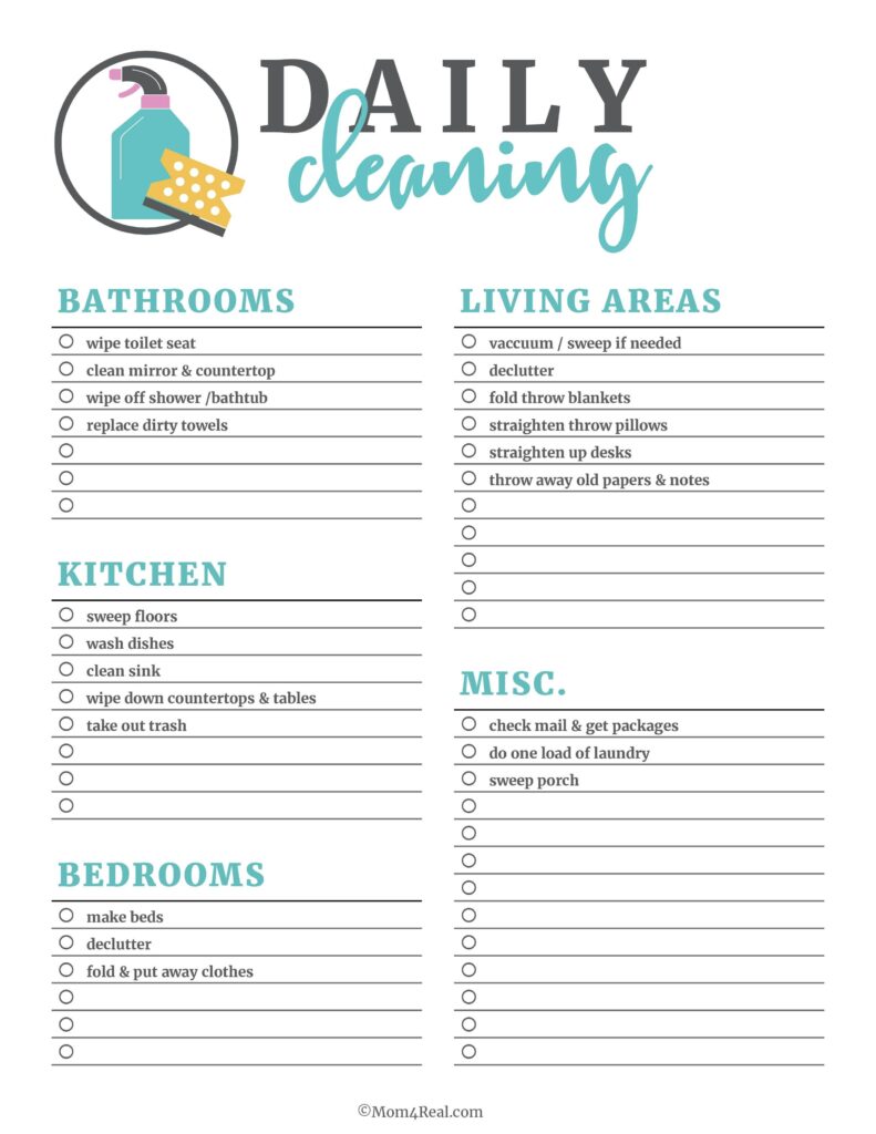  Printable Cleaning Checklists Daily Weekly Monthly Tasks 