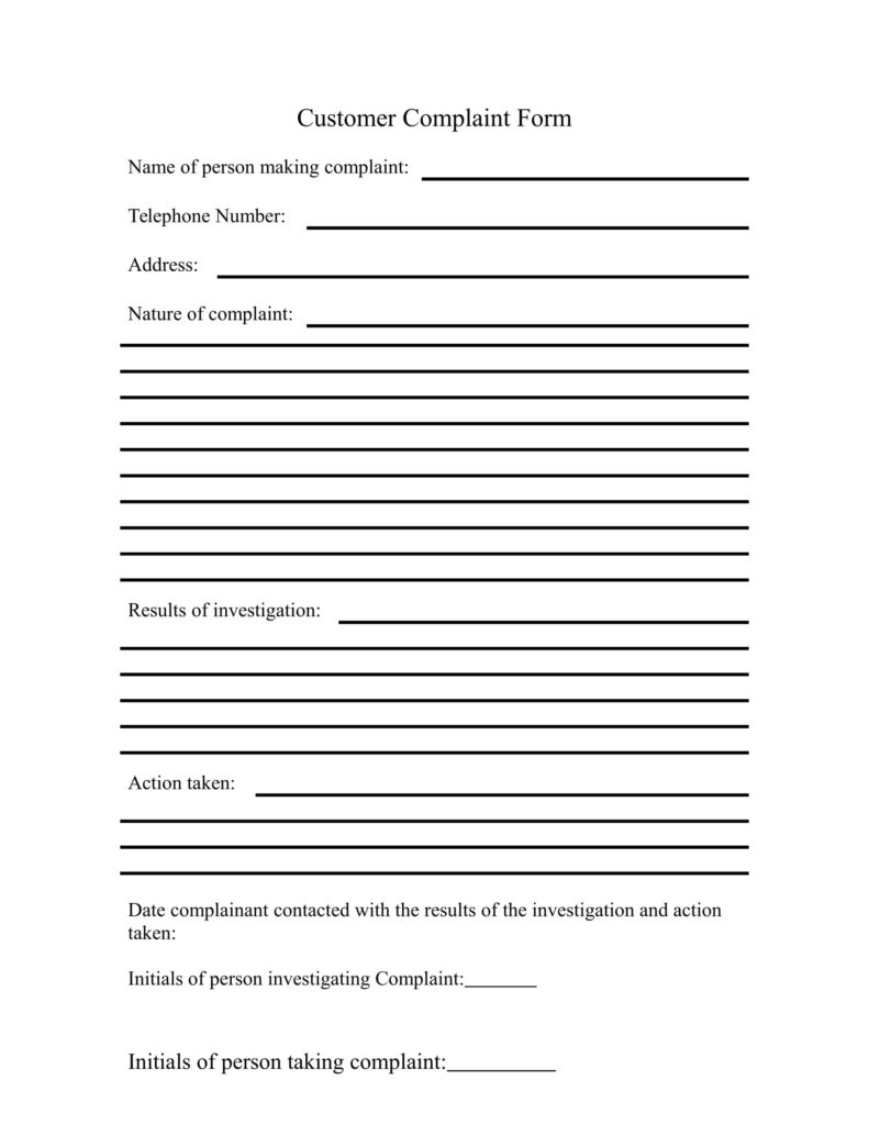 Printable Complaint Form Printable Forms Free Online