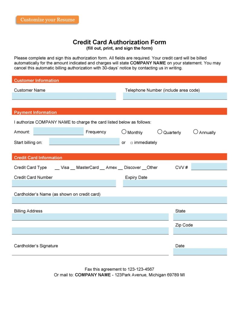 Printable Credit Card Authorization Form Erika Printable