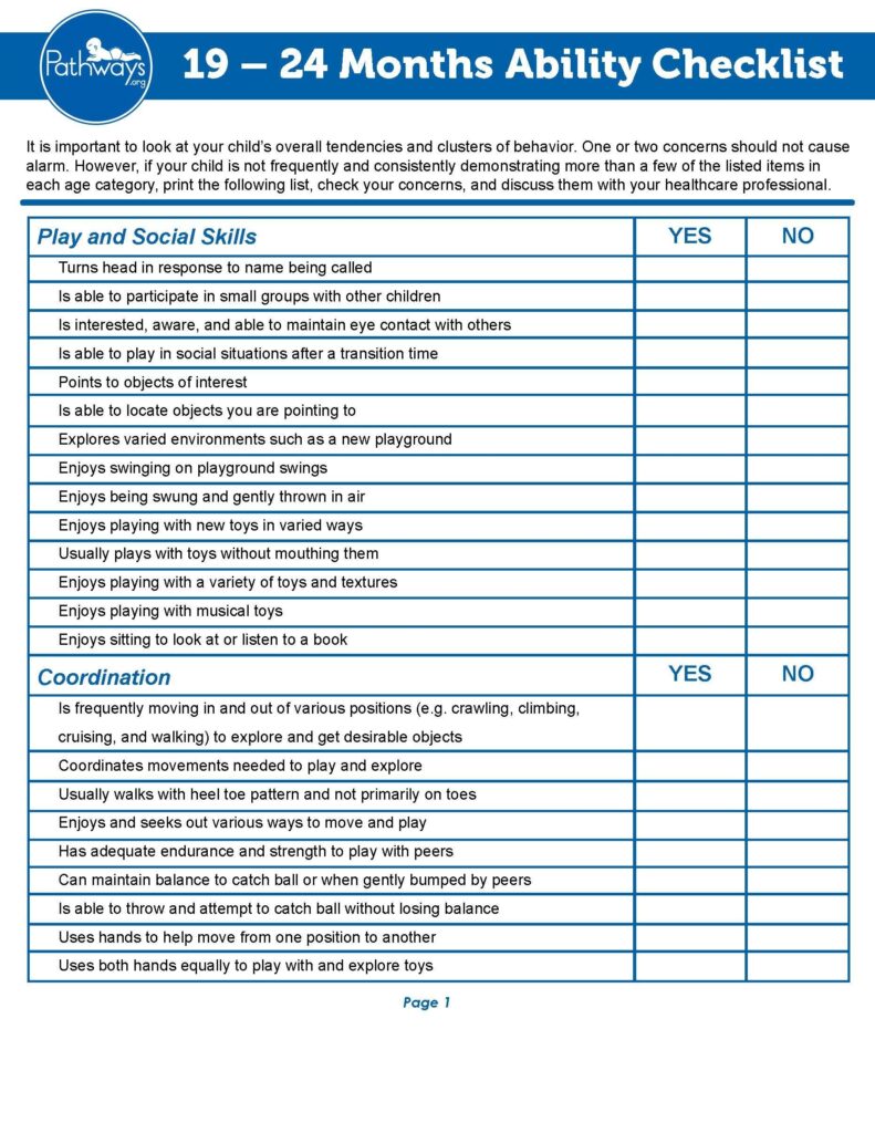 Printable Developmental Checklist For 2 3 Year Olds Printable Word