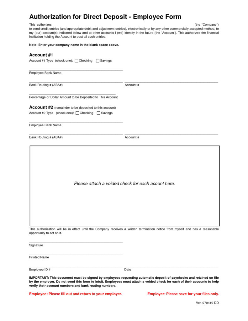 Printable Direct Deposit Form Template Customize And Print