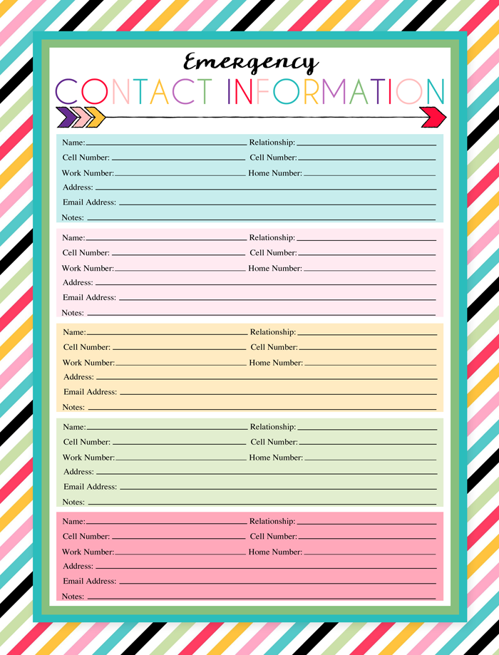 Printable Emergency Contact Card