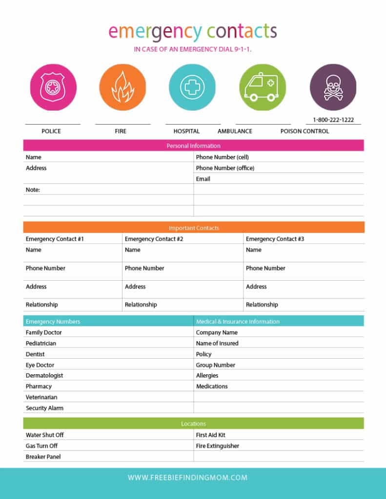 Printable Emergency Contact Form