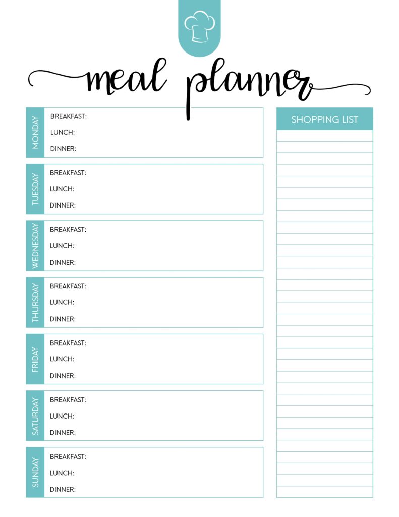 Printable Grocery List With Meal Planner