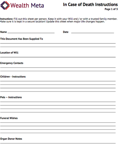 Printable In Case Of Death Checklist