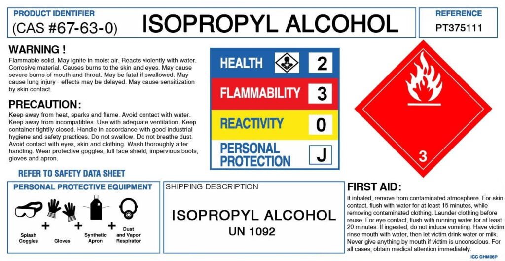 Printable Isopropyl Alcohol Label